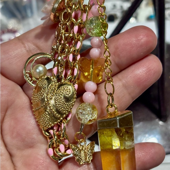 Unique handmade Gold and Pink bag charm purse backpack - Picture 8 of 8